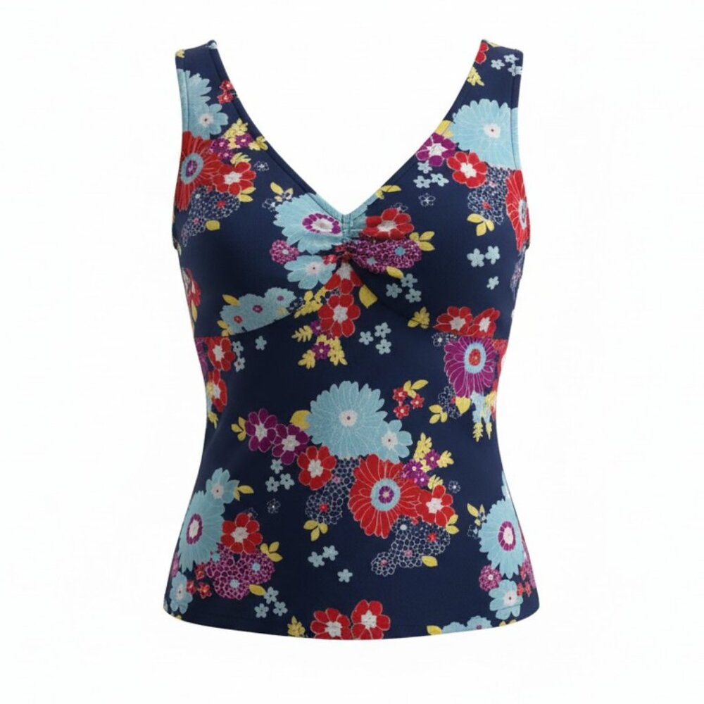 ModCloth Floral Tank Top XL Retro Vintage Inspired Cotton Sleeveless Boho Blouse